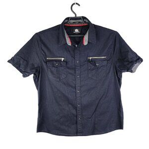 Men's Black Rock & Republic Shirt Stretch Short Sleeve Zip Pockets Button Up XXL